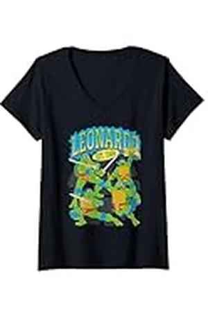 Teenage Mutant Ninja Turtles Mujer Leonardo Poses Retro Cartoon Camiseta Cuello V