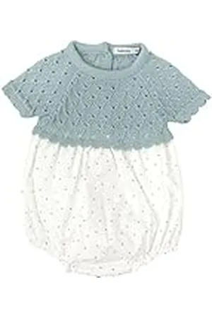 BABIDU Pelele Bebé Modelo Esperanza, Pelele Corto con Parte Superior de Punto Calado y Parte Inferior Estampada, Manga Corta y Cierre con Corchetes, Ropa Bebé Unisex Suave, Ligera y Cómoda