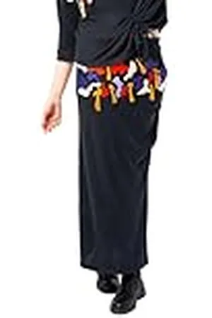 Mamatayoe Concret. Falda Larga de Mujer de Color Negro y Detalles Bordados para Otoño Invierno. Falda de Viscosa para Vestir Tipo Tubo con Cinturilla Elástica. Talla S