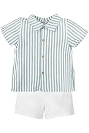 BABIDU Conjunto Camisa de Rayas y Pantalón Corto Blanco, , 18 Meses Unisex bebé