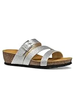 Geox D New STHELLAE A, Sandalia Plana Mujer, Silver, 41 EU
