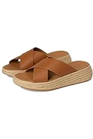 FitFlop F-Mode Espadrille Leather Flatform Cross Slides, Sandalias deslizantes Mujer, , 37 EU