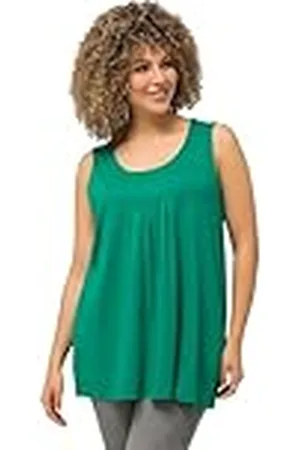 Ulla Popken Top, Pliegues Decorativos, Línea A, Cuello Redondo, Sin Mangas, Modal Camiseta, , 50-52 Mujeres