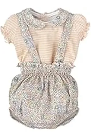 BABIDU Conjunto Bebé Camiseta y Braguita con Tirantes Aura, Camiseta de Rayas con Cuello Bobo y Mangas con Volante, Braguita Estampada con Tirantes, Ropa Bebé Niño y Niña Unisex, Ropa Casual Infantil