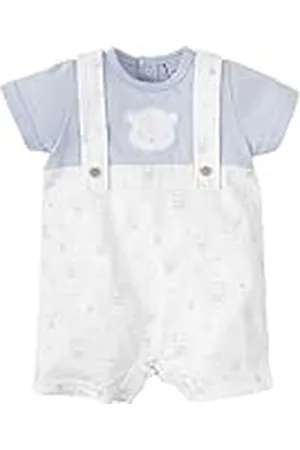 BABIDU Pelele Corto para Bebé con Tirantes Falsos, Estampado de Ositos y Estrellas, Manga Corta, Tejido Suave, Detalle de Osito Bordado en el Pecho y Cierre con Corchetes Inferiores