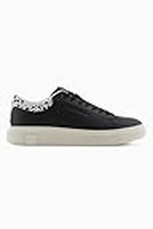 Armani Exchange ActionLeather,sidelogo,laceup, Zapatillas HOMBRE, BLACK+OFF WHITE