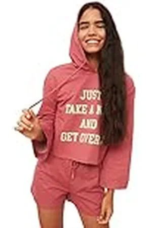 Trendyol Damen Mit Slogan Gestrickt Pulli-Shorts Pyjama Conjunto de Pijama, , XL De Las Mujeres