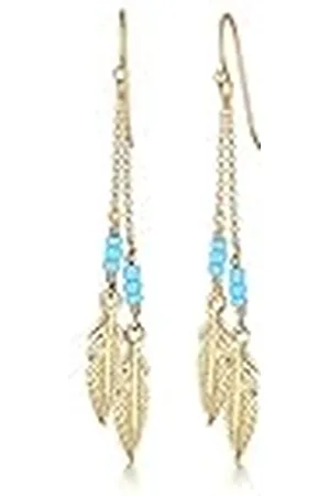 Elli Pendientes de aro para mujer con cuentas de boho y pluma, de plata de ley 925 chapada en oro
