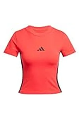 adidas Mujer Essentials 3 Stripes Slim Baby T-Shirt, Pure Ruby/Black, L