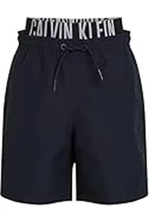 Calvin Klein Bañador Chicos Medium Double con logotipo en la cintura, Azul (Dark Sapphire), 8-10 Años
