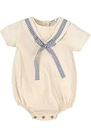 BABIDU Pelele Manga Corta Modelo Mágico, Diseño Tipo Marinero con Cuello Vichy y Lazo Decorativo, , 9 Meses Unisex bebé