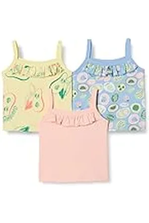 Amazon Camisetas sin mangas de algodón Niña, Pack de 3, , 6-7 años