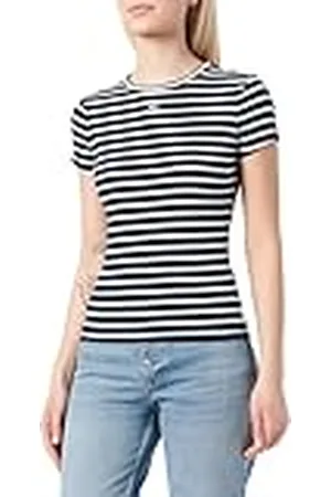 Tommy Hilfiger Tjw Slim Essential Rib SS Ext Dw0dw17383 Camiseta, Blue (Dark Night Navy/Stripe), L para Mujer