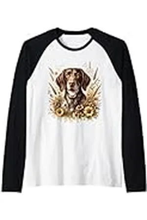 Doggies Unlimited Alemán de pelo largo puntero perro verano flores silvestres obras de arte Camiseta Manga Raglan