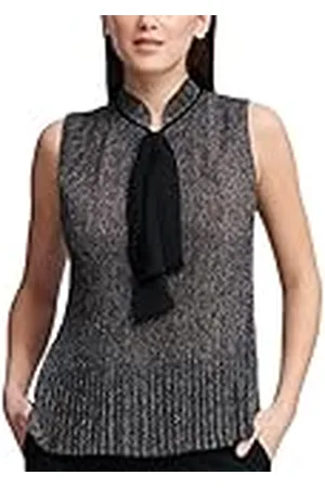 DKNY Top Plisado sin Mangas con Cuello de Lazo Blusas, , XL para Mujer