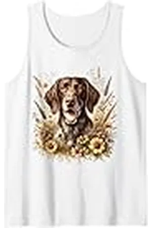 Doggies Unlimited Alemán de pelo largo puntero perro verano flores silvestres obras de arte Camiseta sin Mangas