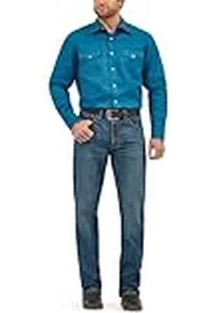 Wrangler Camiseta de Manga Larga para Hombre, auténtica, de Corte Occidental, con Acabado, añil, M