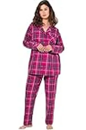 Ulla Popken Pyjama, Flanell, Karo, Reverskragen, Langarm Juego de Pijama, Fuchsia, 48-50 para Mujer