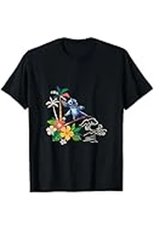 Disney Lilo & Stitch Surfing Stitch Vintage Floral Logo Camiseta