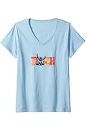 Disney Mujer Lilo & Stitch Cute Stitch Sitting Logo Camiseta Cuello V