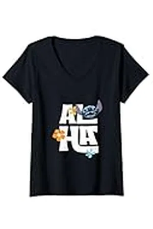 Disney Mujer Lilo & Stitch Aloha Distressed Floral Logo Camiseta Cuello V