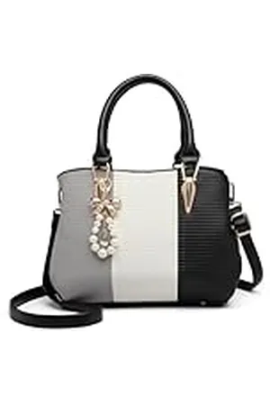 MISS LULÙ Bolso de Mano de Mujer Shopper de Hombro Bandolera Fiesta Multicolor Elegante Cuero Sintético, Negro