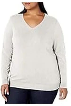 Amazon Jersey de Cuello en V, Manga Larga, Ligero y de Ajuste Clásico (Disponible en Tallas Grandes) Mujer, , XL Grande