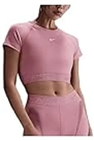 Nike Pro Camiseta de Manga Corta Dri-Fit con gráfico para Mujer, Elemental Pink/Bold Berry/White, HM6369-699, 2XL