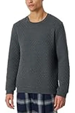 Schiesser Camiseta de Dormir de Manga Larga con Cuello Redondo, Acanalado Fino, algodón orgánico, Mezcla + Relax Pijama, Gris Oscuro-gem_182041, 48 para Hombre