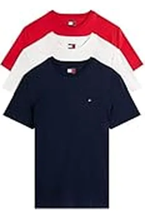 Tommy Hilfiger Camisetas de Manga Corta Hombre Pack de 3 de algodón, Multicolor (Ecru/Dark Night Navy/Sphre Red), XXL