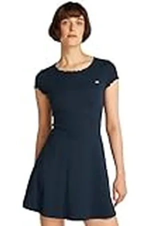 Tommy Hilfiger Vestido Mujer Babylock Fit & Flare Mini, Azul (Dark Night Navy), L
