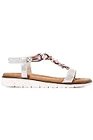 Joe Browns Flower Beaded T-Bar Sandals, Sandalia Mujer, Silver, 39 EU