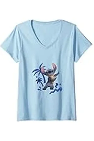 Disney Mujer Lilo & Stitch Cute Hula Dancing Stitch Camiseta Cuello V