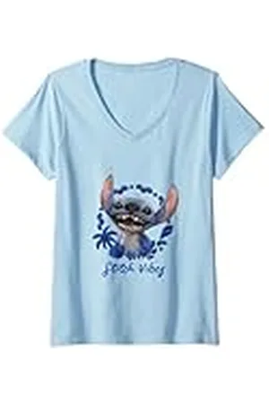 Disney Mujer Lilo & Stitch Stitch Vibes Cute Face Portrait Camiseta Cuello V