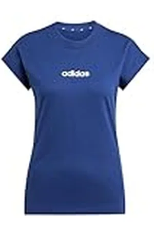 adidas Mujer Essentials Linear Cotton T-Shirt, Dark Blue/White, XS