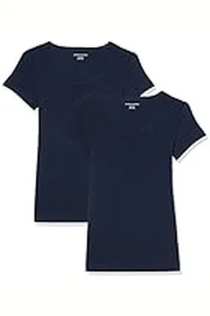 Amazon Camiseta Entallada con Cuello Redondo y Mangas Casquillo Mujer, Pack de 2, , S