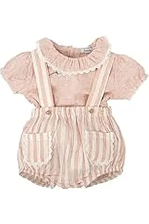 BABIDU Conjunto Niña con Peto de Rayas y Camisa a Juego, Bolsillos Decorados con Puntilla y Cuello Fruncido, , 3 Meses Unisex bebé