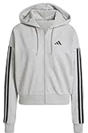 adidas Mujer Essentials 3-Stripes French Terry Full Zip Hoodie, Medium Grey Heather/Black, XXL