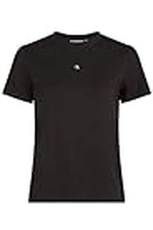 Calvin Klein Camiseta de manga corta Mujer Woven Label Regular Tee de algodón, Negro (Ck Black), L