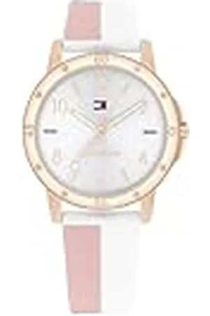 Tommy Hilfiger Reloj para Niña Esfera Plateada, Correa de Silicona Blanca y , Caja 32mm Oro Rosado, Cuarzo, Resistente al Agua