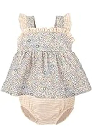 BABIDU Vestido Bebé Niña Verano Algodón 100% con Braguita, Volantes y Bordados, Diseño con Tirantes, Mangas Cortas o Sin Mangas, Estampados Florales y Cuadros Vichy, Jesusito Ideal para Días Soleados
