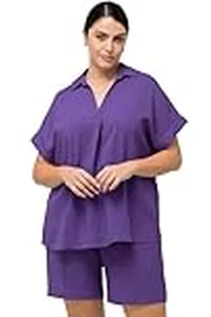 Ulla Popken Blusa con Botones en la Espalda, Oversized, Plisado, Media Manga, , 52 ES/54 ES Mujeres