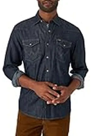 Wrangler Camisa icónica de Mezclilla de Ajuste Regular a presión Abotonada, Enjuague Denim, M para Hombre