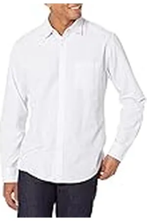 Amazon Camisa Informal de Popelina con Manga Larga y Corte Recto Hombre, , L