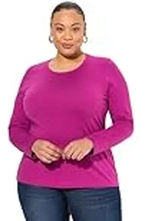 Ulla Popken Shirt, Rundhalsausschnitt, Langarm Camiseta, Slim, Cuello Redondo, Manga Larga, , 48-50 Mujeres
