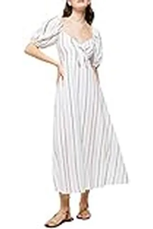 Springfield Midi Rayas Lazo Escote, Vestido Mujer, (White), XS