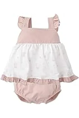 BABIDU Vestido Bebé Niña Verano Algodón 100% con Braguita, Volantes y Bordados, Diseño con Tirantes, Mangas Cortas o Sin Mangas, Estampados Florales y Cuadros Vichy, Jesusito Ideal para Días Soleados