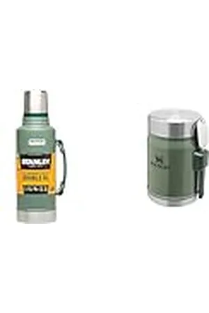 Stanley Classic Legendary Bottle 1.9L Hammertone Green - Botella Termica de Acero Inoxidable & Classic Legendary Fiambrera Termica 0.4L Hammertone Green with Spork