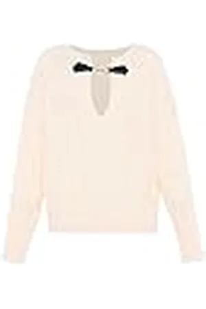 Faina Jersey de Punto Elegante para Mujer con Cuello Recortado, Color Blanco Lana, Talla XL Suéter