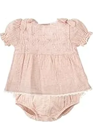 BABIDU Vestido Bebé Niña Verano Algodón 100% con Braguita, Volantes y Bordados, Diseño con Tirantes, Mangas Cortas o Sin Mangas, Estampados Florales y Cuadros Vichy, Jesusito Ideal para Días Soleados